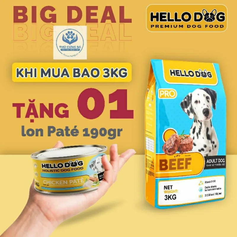Thức ăn cho chó Hellodog gói 3kg(Mua 1 tặng 1)