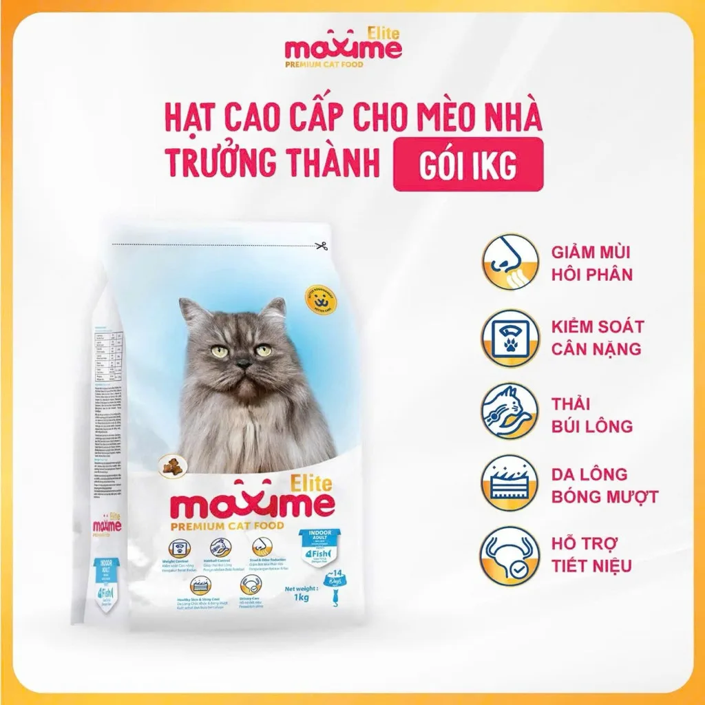 Hạt Maxime Elite Indoor Adult 1KG Cho Mèo