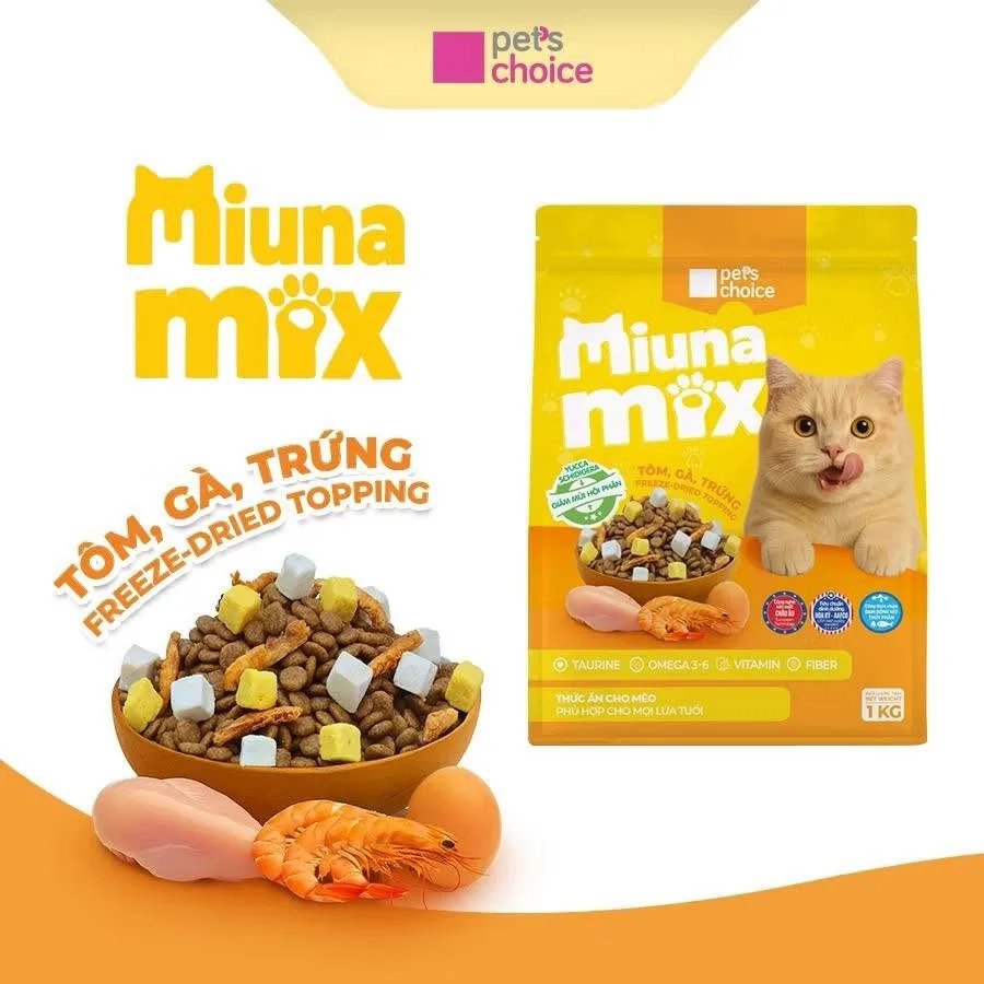 Hạt Miuna Mix 1KG Cho Mèo Vị Tôm Gà Trứng – Pet's Choice
